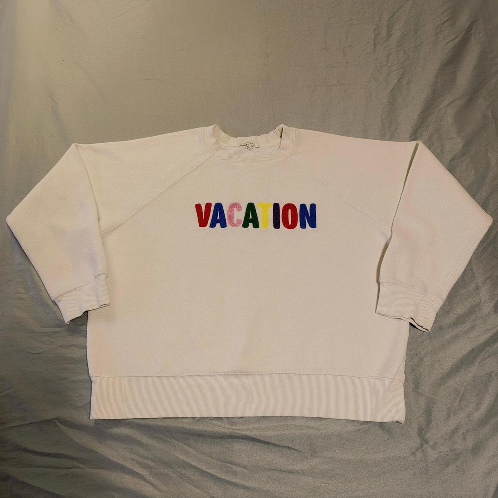 Z Supply Womens White Vacation Rainbow Cropped Sweatshirt ZT231508 Size L